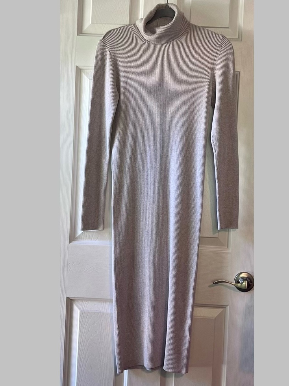 Express Tan Ribbed Turtleneck Midi Dress